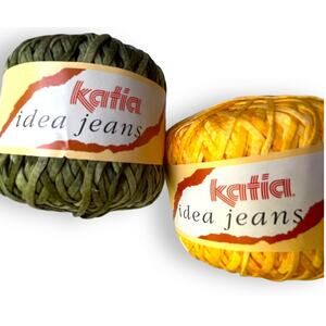 2 skeins Katia Idea Jeans Cotton/Rayon/Linen Yarn 🧶 2603 Yellow, 2609 Green